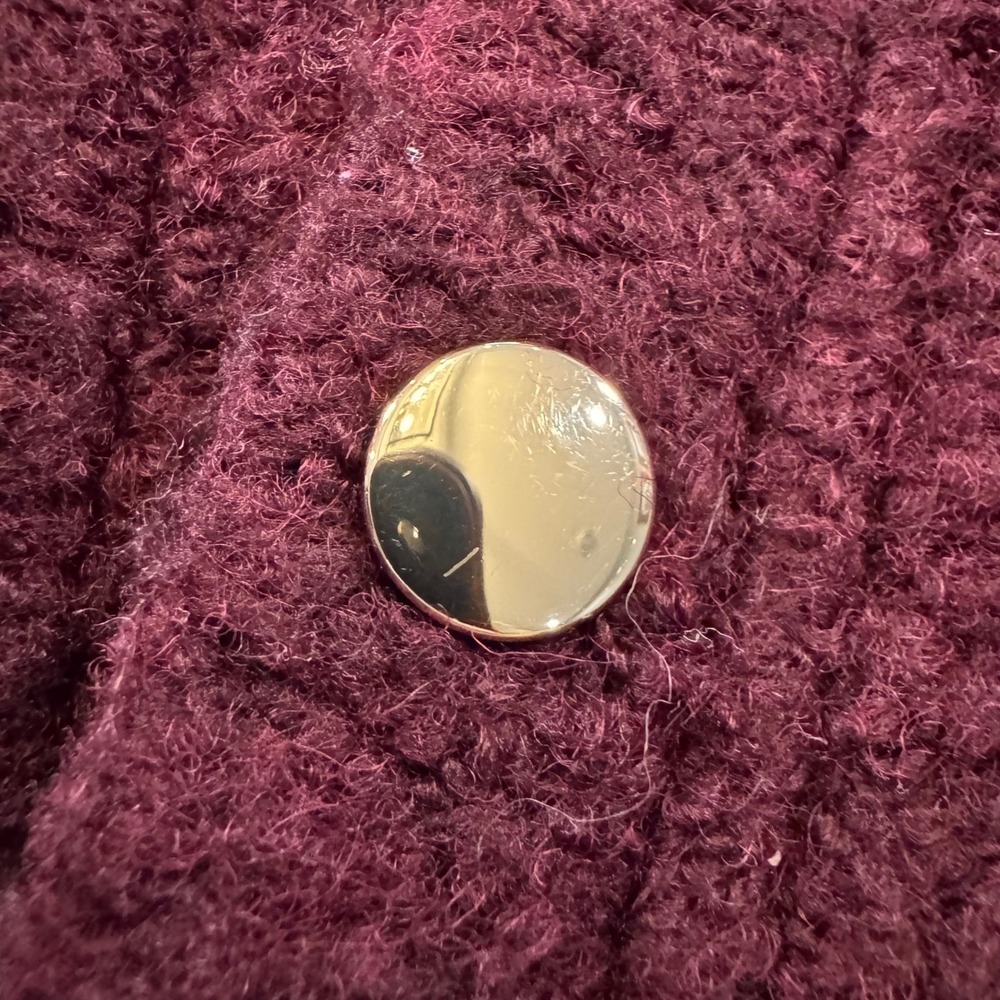 LOFT Burgundy Boucle Long Coat Gold Hardware Funnel Neck Fall Jacket SZ L - Picture 4 of 14